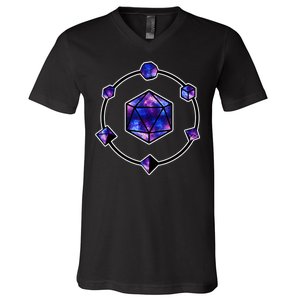 Polyhedral Dice Galaxy Circle V-Neck T-Shirt