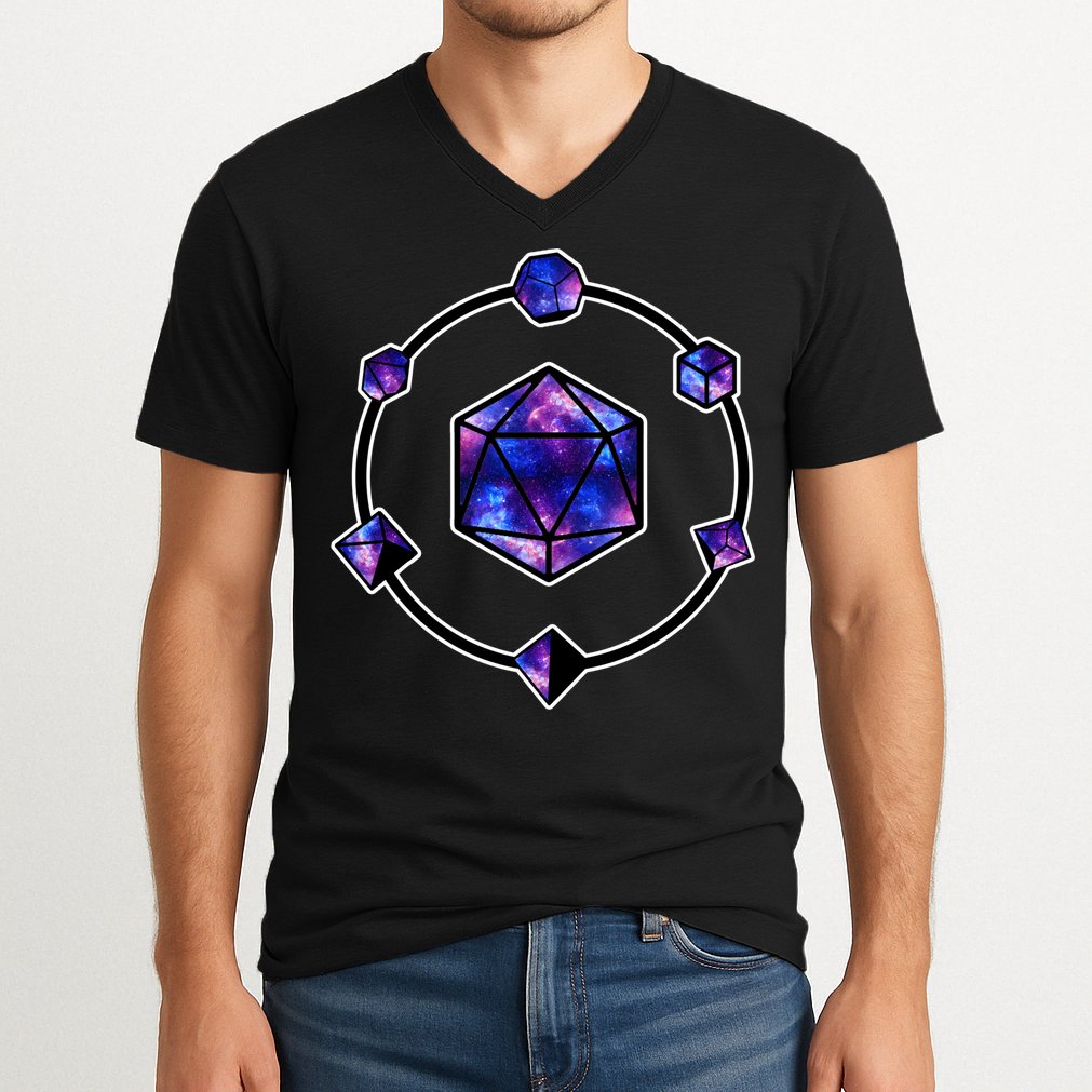 Polyhedral Dice Galaxy Circle V-Neck T-Shirt
