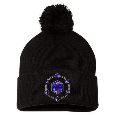 Polyhedral Dice Galaxy Circle Pom Pom 12in Knit Beanie