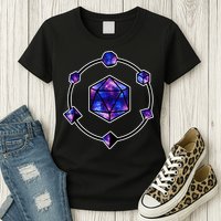 Polyhedral Dice Galaxy Circle Womens T-Shirt