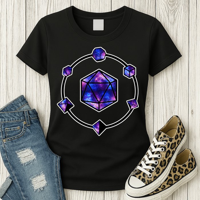 Polyhedral Dice Galaxy Circle Womens T-Shirt