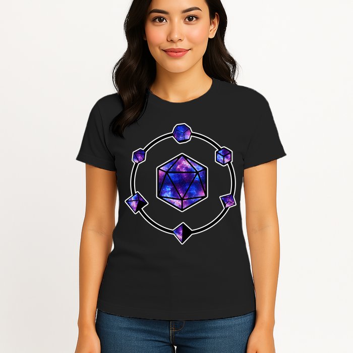 Polyhedral Dice Galaxy Circle Womens T-Shirt