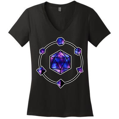 Polyhedral Dice Galaxy Circle Women's V-Neck T-Shirt