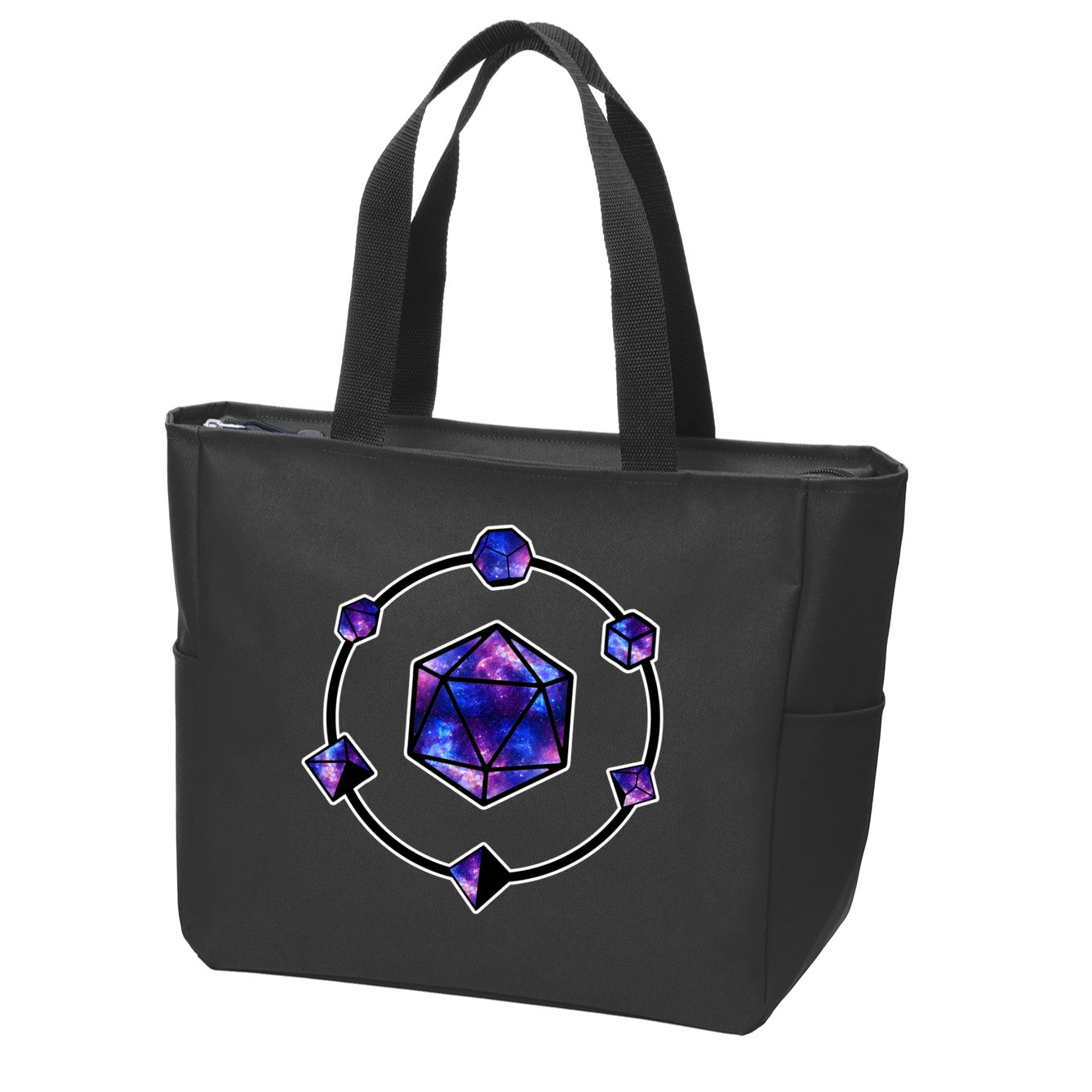 Polyhedral Dice Galaxy Circle Zip Tote Bag