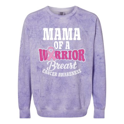 Pink October Mama Of A Warrior Breast Cancer Awareness Gift Colorblast Crewneck Sweatshirt