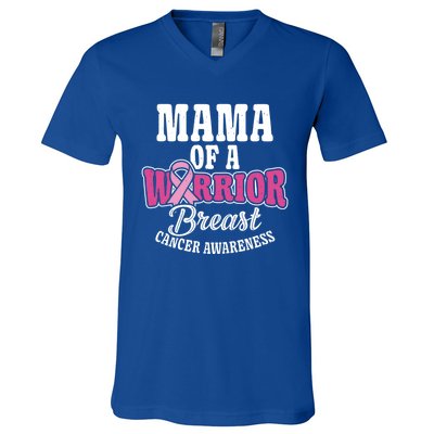 Pink October Mama Of A Warrior Breast Cancer Awareness Gift V-Neck T-Shirt