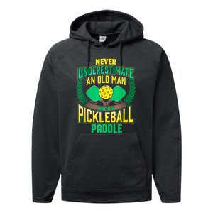 Pickleball Old Man Tee Funny Quotes Humor Sayings Retirement Performance Fleece Hoodie