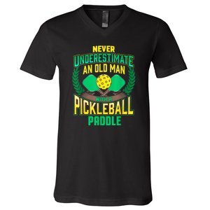 Pickleball Old Man Tee Funny Quotes Humor Sayings Retirement V-Neck T-Shirt