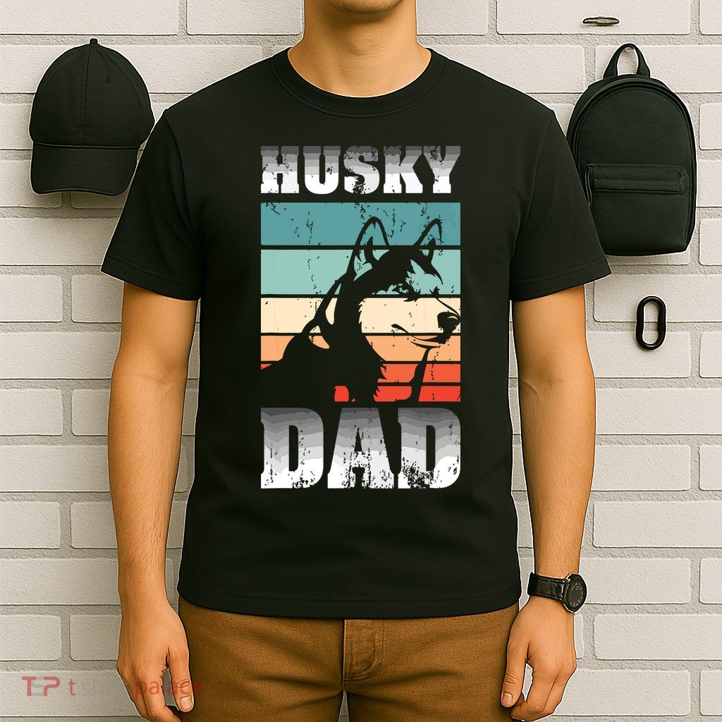 Pet Owner Men Husky Dad Fathers Day Dog Animal Retro Husky T-Shirt