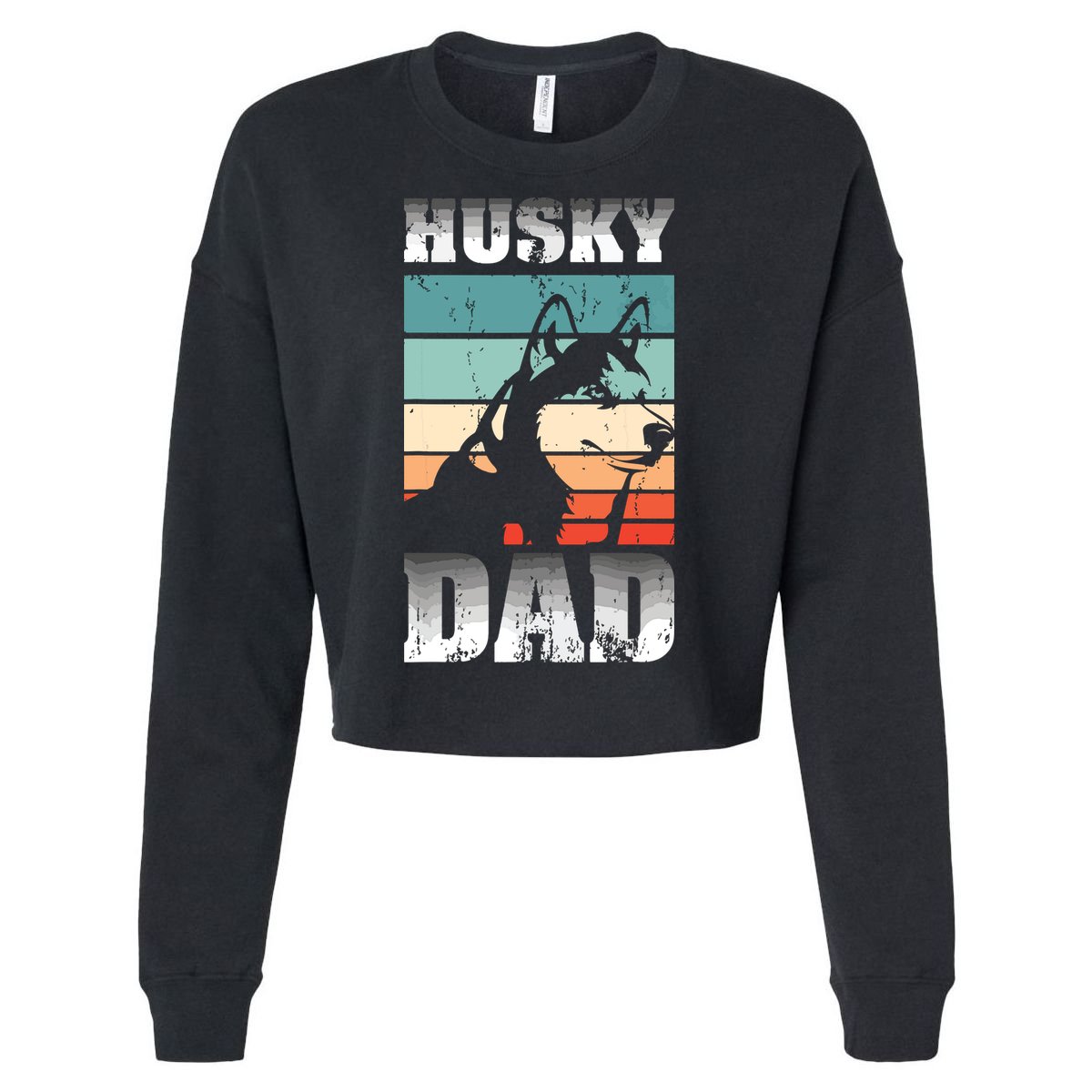 Pet Owner Men Husky Dad Fathers Day Dog Animal Retro Husky Cropped Pullover Crew