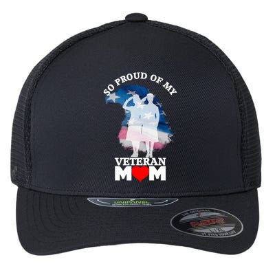 Proud Of My Veteran Mom Patriotic Vintage U S Military Great Gift Flexfit Unipanel Trucker Cap