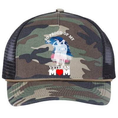 Proud Of My Veteran Mom Patriotic Vintage U S Military Great Gift Retro Rope Trucker Hat Cap