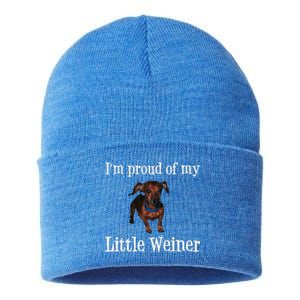 Proud Of My Little Wiener Funny Dog Sustainable Knit Beanie