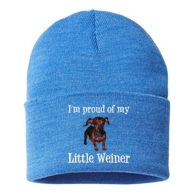 Proud Of My Little Wiener Funny Dog Sustainable Knit Beanie