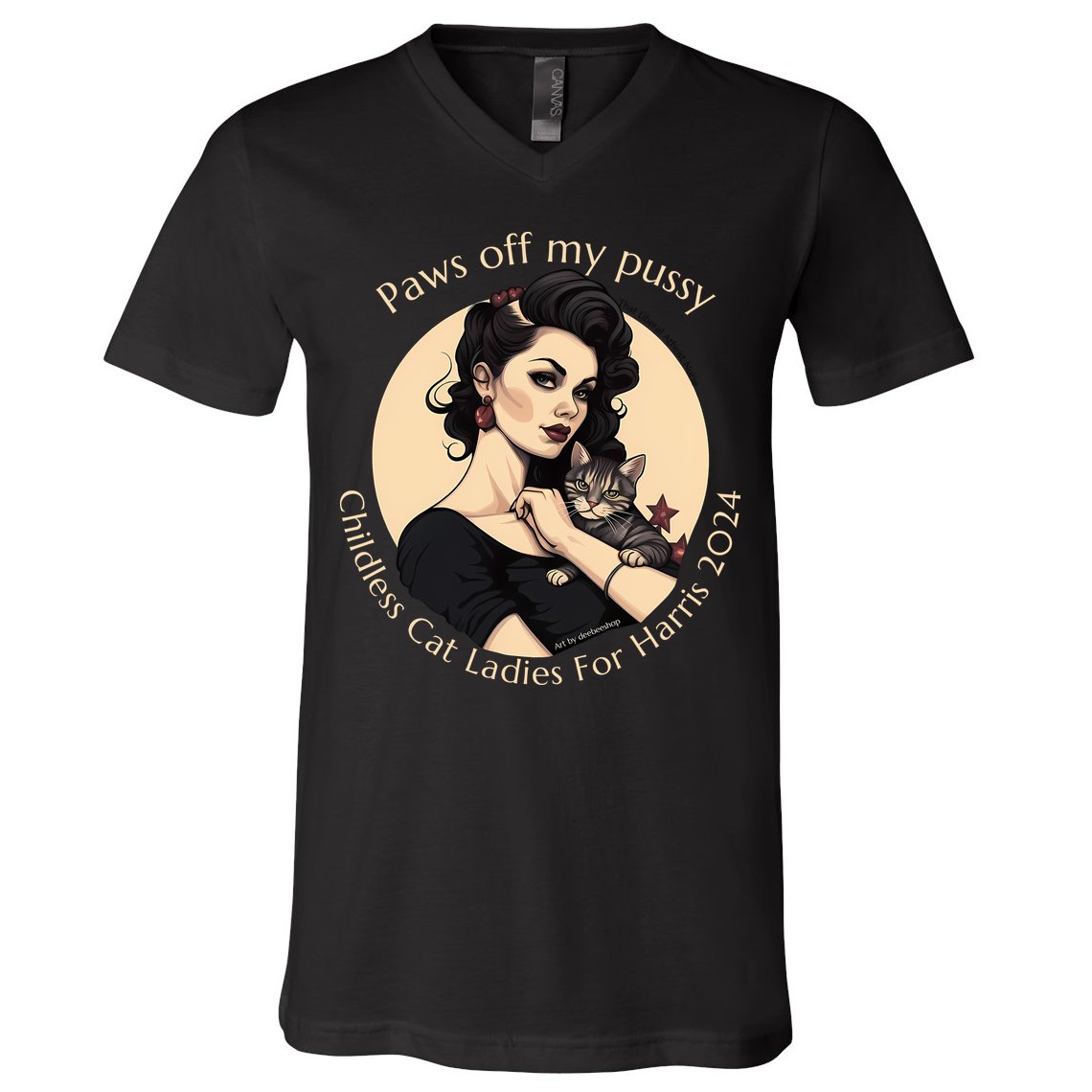 Paws Off My Pussy Childless Cat Ladies For Harris 2024 V-Neck T-Shirt