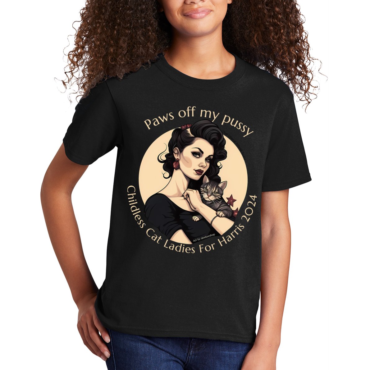 Paws Off My Pussy Childless Cat Ladies For Harris 2024 Kids T-Shirt