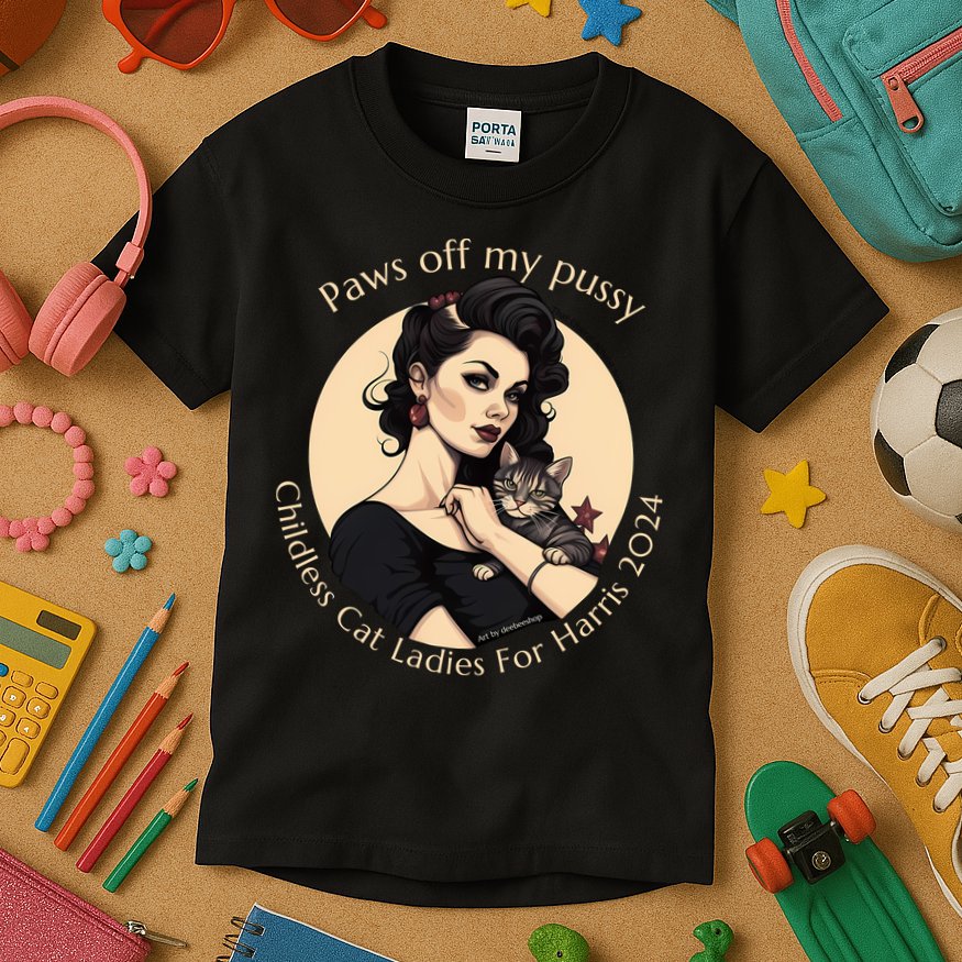 Paws Off My Pussy Childless Cat Ladies For Harris 2024 Kids T-Shirt