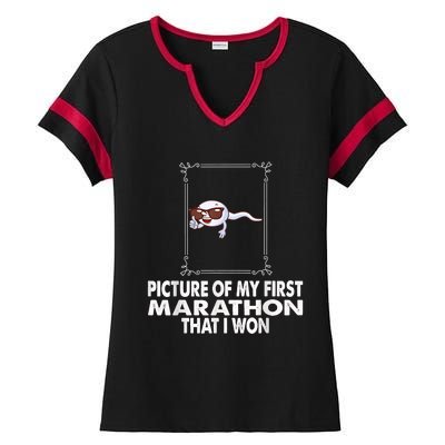 Picture Of My First Marathon That I Won Funny Sperm Ladies Halftime Notch Neck Tee