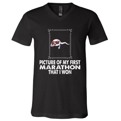 Picture Of My First Marathon That I Won Funny Sperm V-Neck T-Shirt