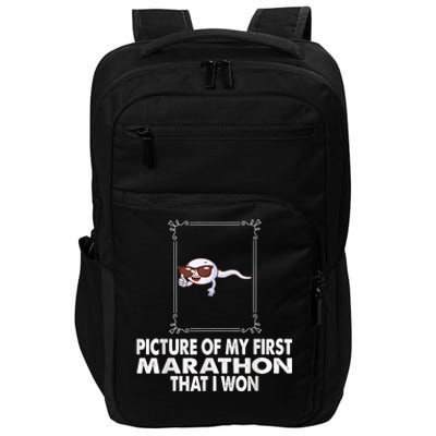 Picture Of My First Marathon That I Won Funny Sperm Impact Tech Backpack