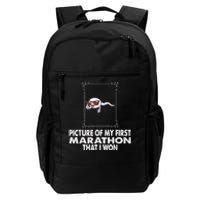 Picture Of My First Marathon That I Won Funny Sperm Daily Commute Backpack