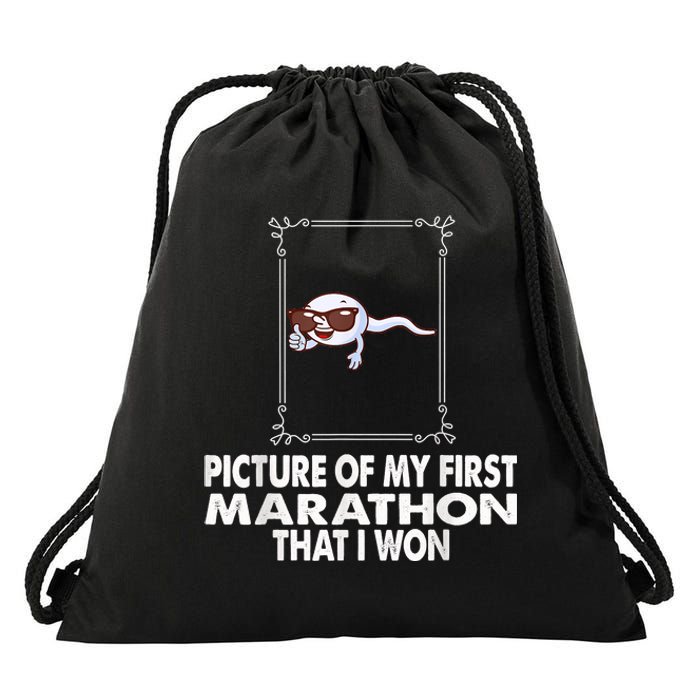 Picture Of My First Marathon That I Won Funny Sperm Drawstring Bag