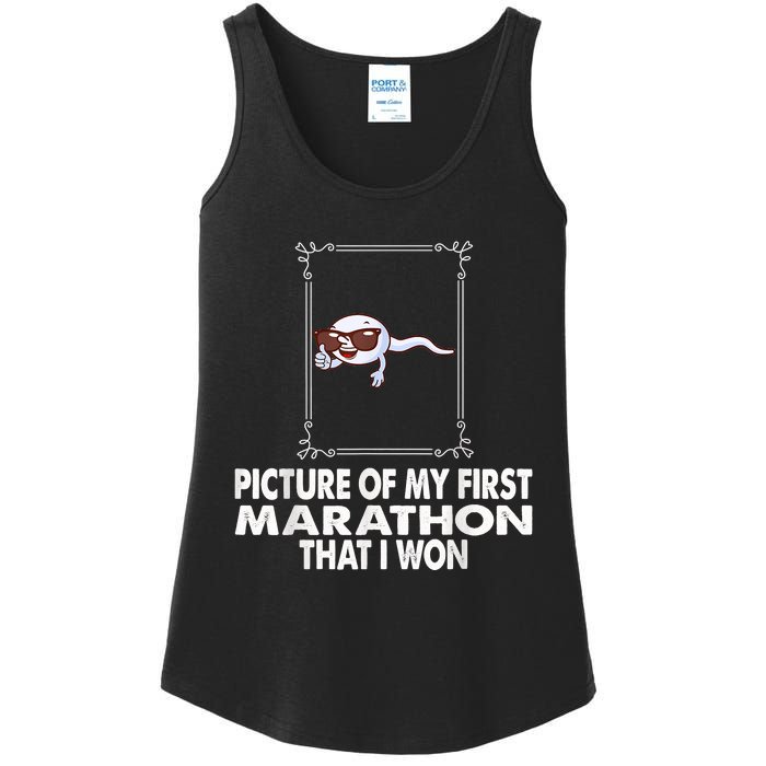 Picture Of My First Marathon That I Won Funny Sperm Ladies Essential Tank