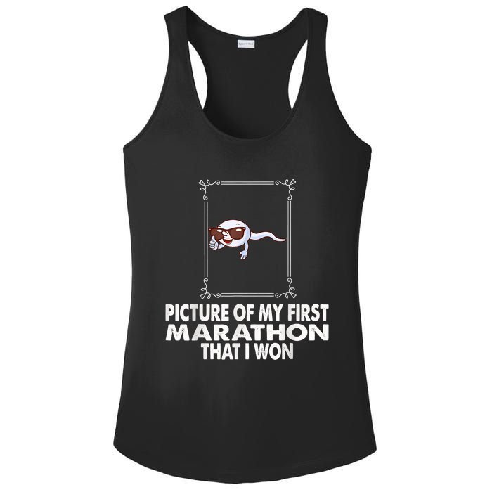 Picture Of My First Marathon That I Won Funny Sperm Ladies PosiCharge Competitor Racerback Tank