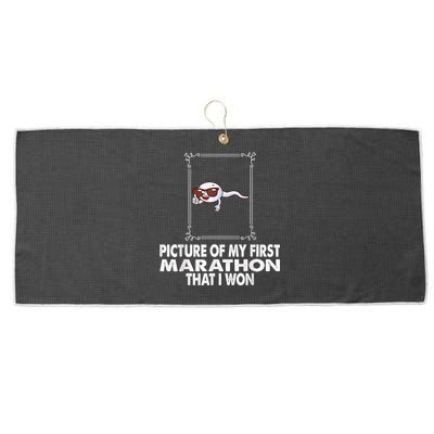 Picture Of My First Marathon That I Won Funny Sperm Large Microfiber Waffle Golf Towel