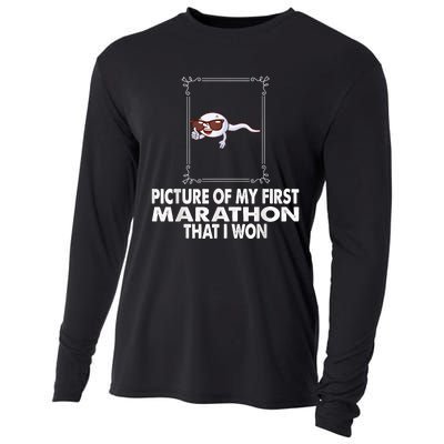 Picture Of My First Marathon That I Won Funny Sperm Cooling Performance Long Sleeve Crew