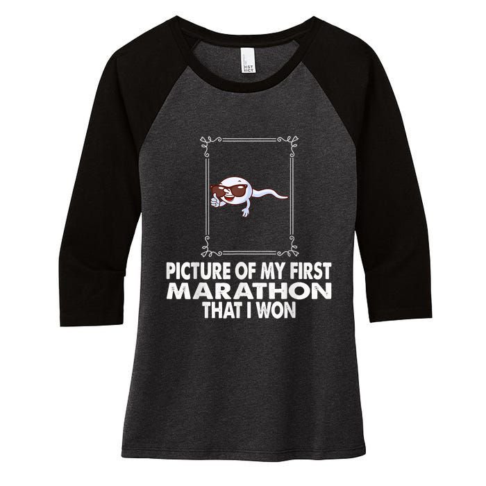 Picture Of My First Marathon That I Won Funny Sperm Women's Tri-Blend 3/4-Sleeve Raglan Shirt