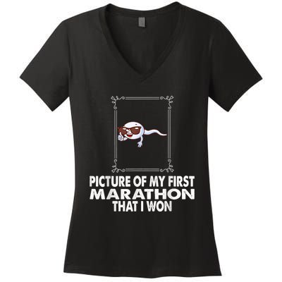 Picture Of My First Marathon That I Won Funny Sperm Women's V-Neck T-Shirt