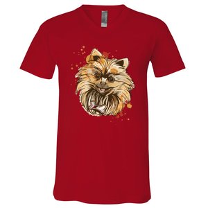 Pomeranian Dog V-Neck T-Shirt