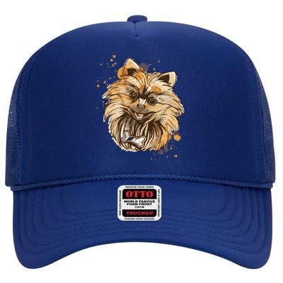 Pomeranian Dog High Crown Mesh Back Trucker Hat