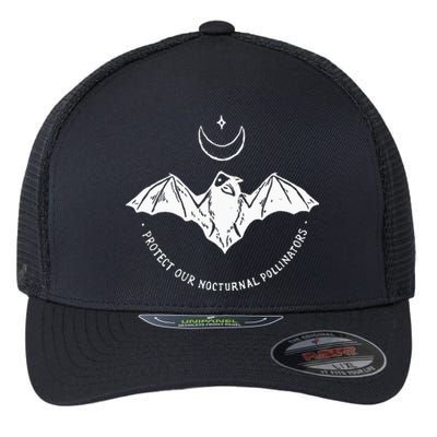 Protect Our Nocturnal Polalinators Bat With Moon Halloween Flexfit Unipanel Trucker Cap