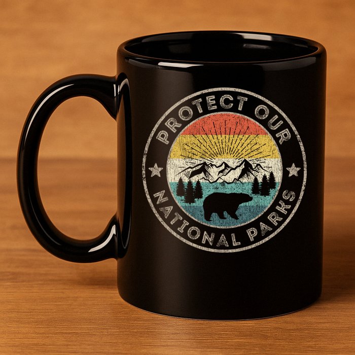 Protect Our National Parks Retro Hiking Gift 11oz C Handle Ceramic Mug