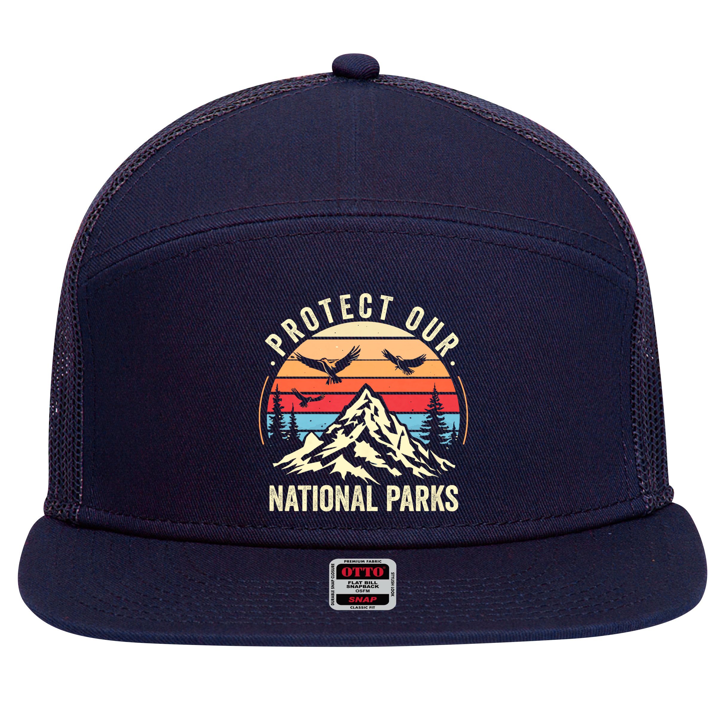 Protect Our National Parks Retro Nature Conservation 7 Panel Mesh Trucker Snapback Hat