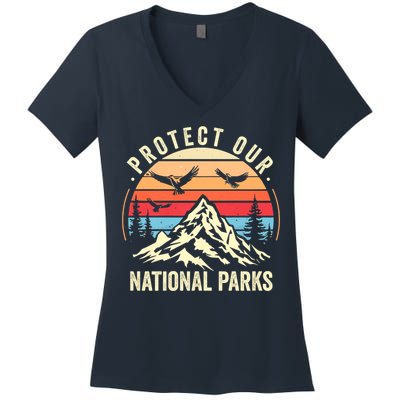Protect Our National Parks Retro Nature Conservation Women's V-Neck T-Shirt