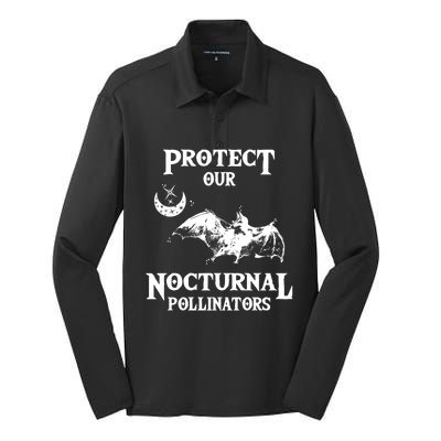 Protect Our Nocturnal Pollinators Gift Bat With Moon Art Cool Gift Silk Touch Performance Long Sleeve Polo