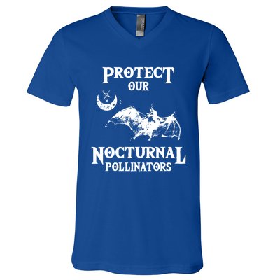 Protect Our Nocturnal Pollinators Gift Bat With Moon Art Cool Gift V-Neck T-Shirt