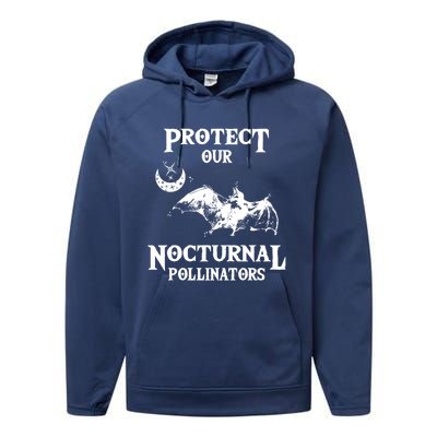 Protect Our Nocturnal Pollinators Gift Bat With Moon Art Cool Gift Performance Fleece Hoodie