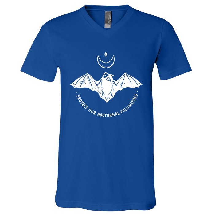 Protect Our Nocturnal Polalinators Bat With Moon Halloween Meaningful Gift V-Neck T-Shirt