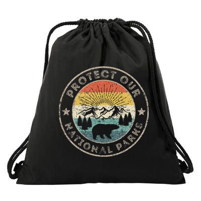 Protect Our National Parks Retro Hiking Drawstring Bag