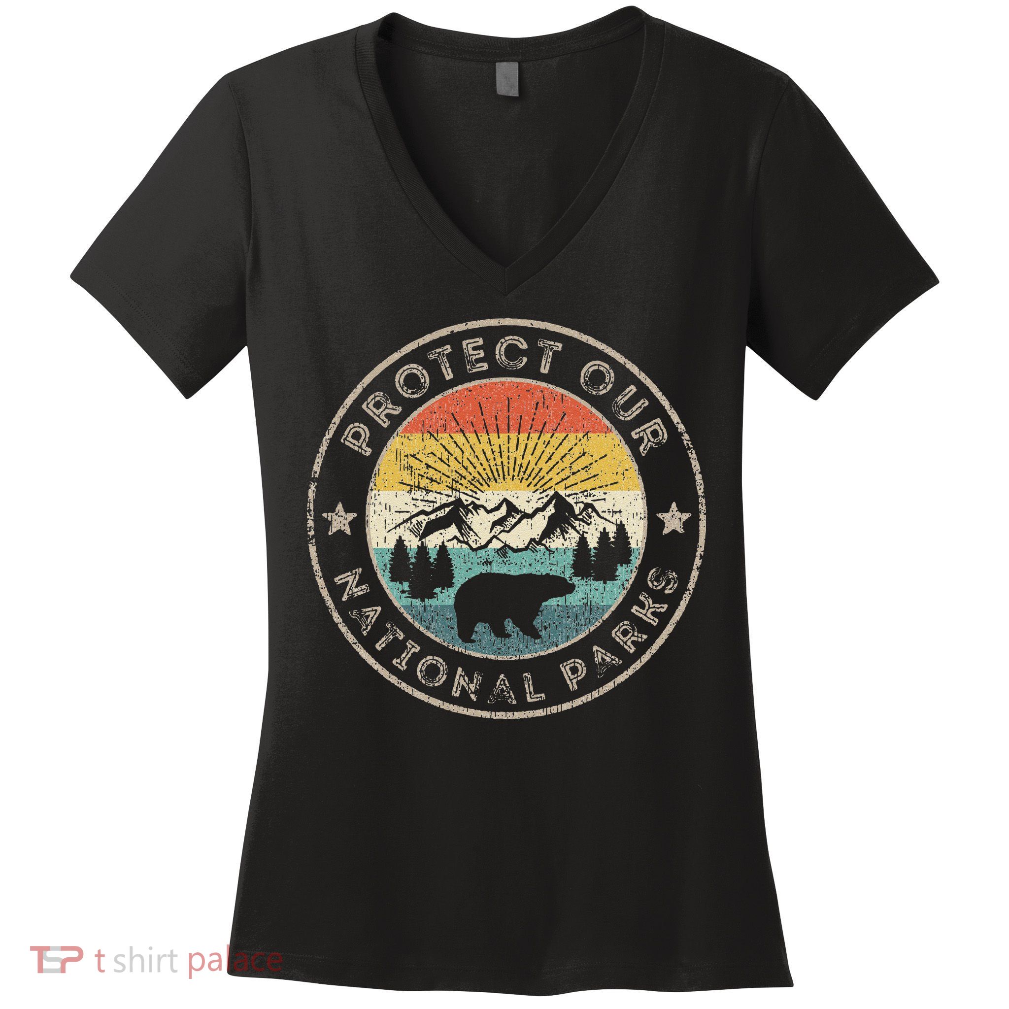Protect Our National Parks Retro Hiking Women's V-Neck T-Shirt