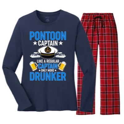 Pontoon Captain Like A Regular Captain Only More Drunker Beer Women's Long Sleeve Flannel Pajama Set 