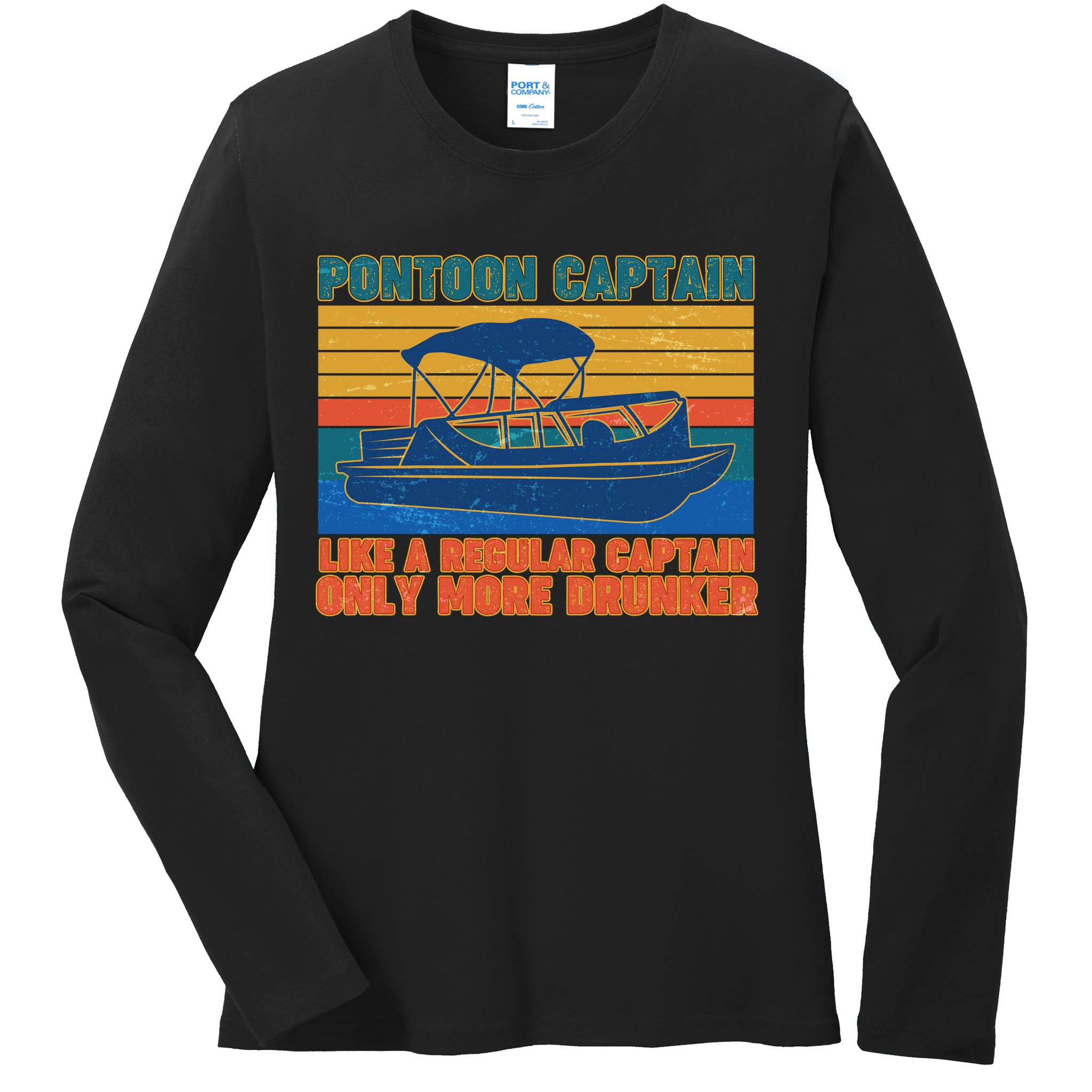 Pontoon Drunk Captain Ladies Long Sleeve Shirt