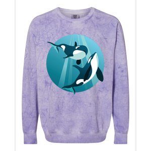 Pair Of Orcas Swimming Colorblast Crewneck Sweatshirt