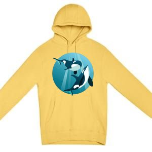 Pair Of Orcas Swimming Premium Pullover Hoodie