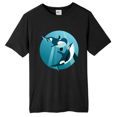 Pair Of Orcas Swimming Tall Fusion ChromaSoft Performance T-Shirt