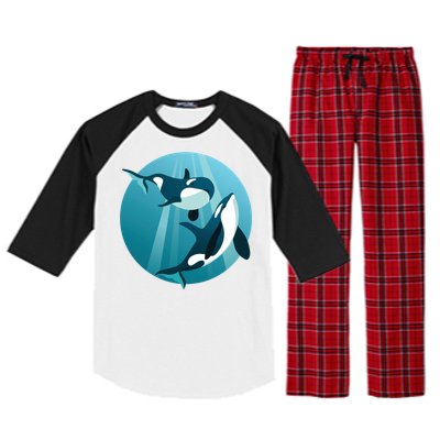 Pair Of Orcas Swimming Raglan Sleeve Pajama Set